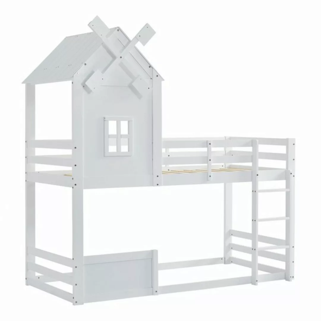 Gotagee Etagenbett Kinderbett 90x200 cm Fallschutzgitter Weiß Massivholzbet günstig online kaufen