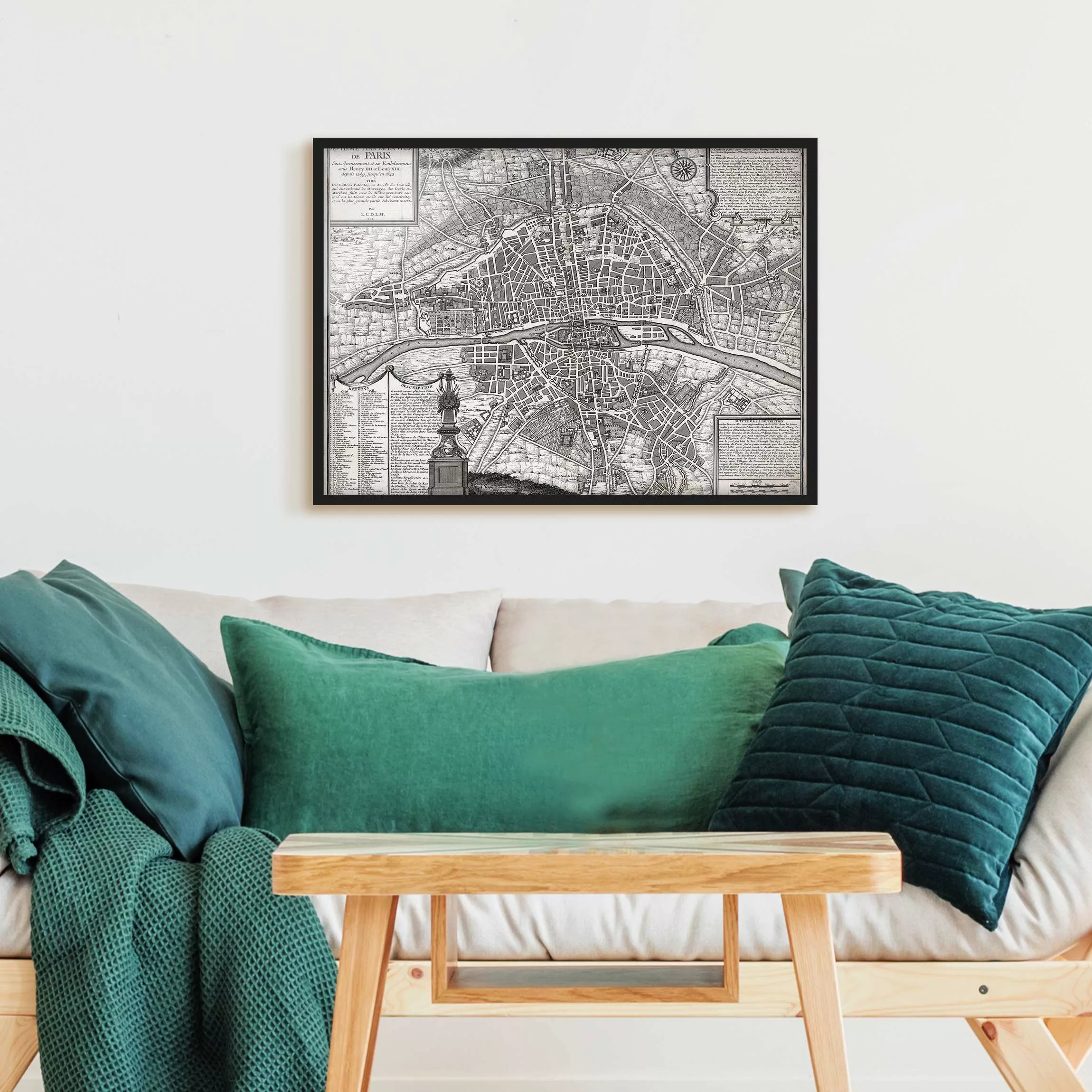 Bild mit Rahmen Vintage Stadtplan Paris um 1600 günstig online kaufen