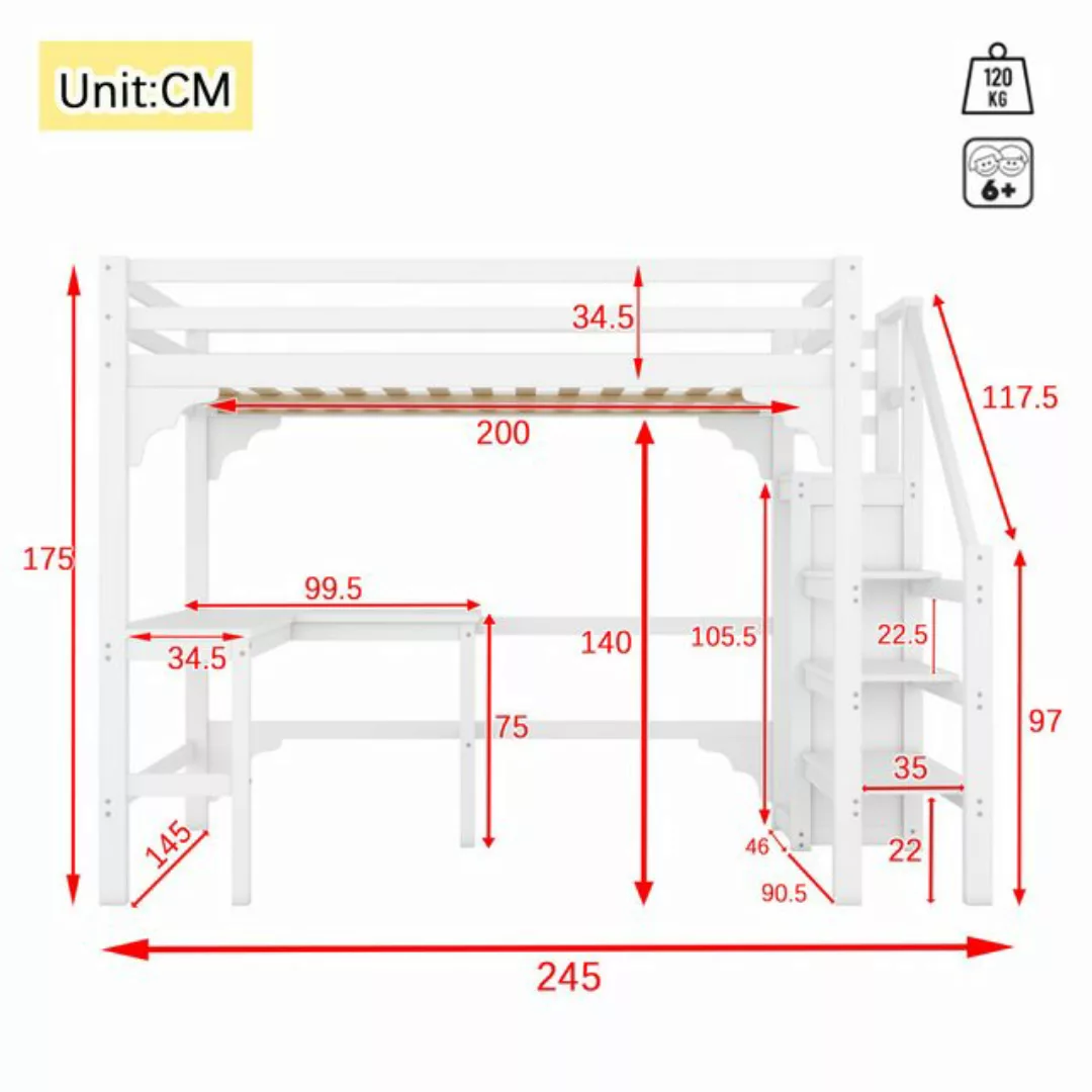 Flieks Hochbett Doppelbett Kinderbett 140x200cm mit Schreibtisch und Kleide günstig online kaufen