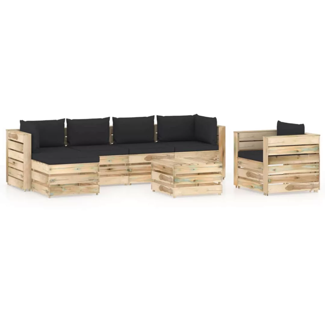 7-tlg. Garten-lounge-set Mit Kissen Grün Imprägniertes Holz günstig online kaufen