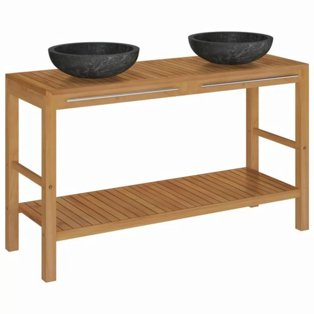 Waschtisch Massivholz Teak Mit Waschbecken Marmor Schwarz günstig online kaufen