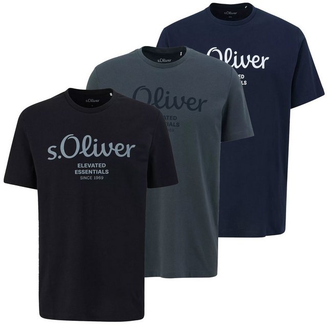 s.Oliver T-Shirt Basic (3-tlg) aus reiner Baumwolle, mit Logo-Print auf der günstig online kaufen