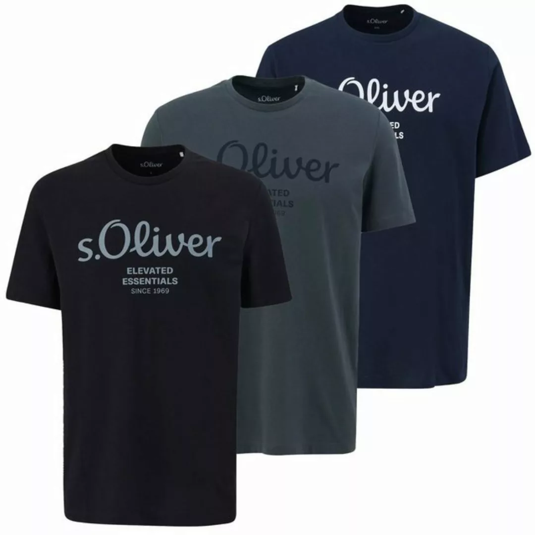 s.Oliver T-Shirt Basic (3-tlg) aus reiner Baumwolle, mit Logo-Print auf der günstig online kaufen