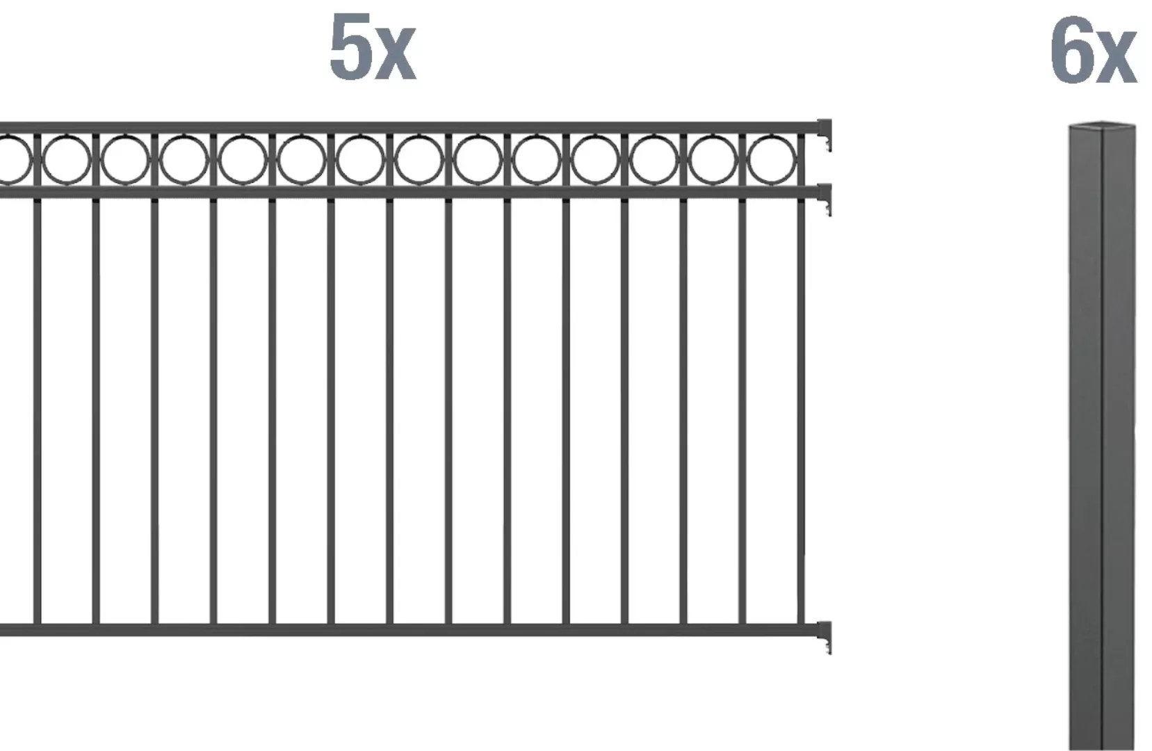 Metallzaun Grund-Set Circle Anthrazit z. Einbetonieren 120 cm x 1000 cm günstig online kaufen