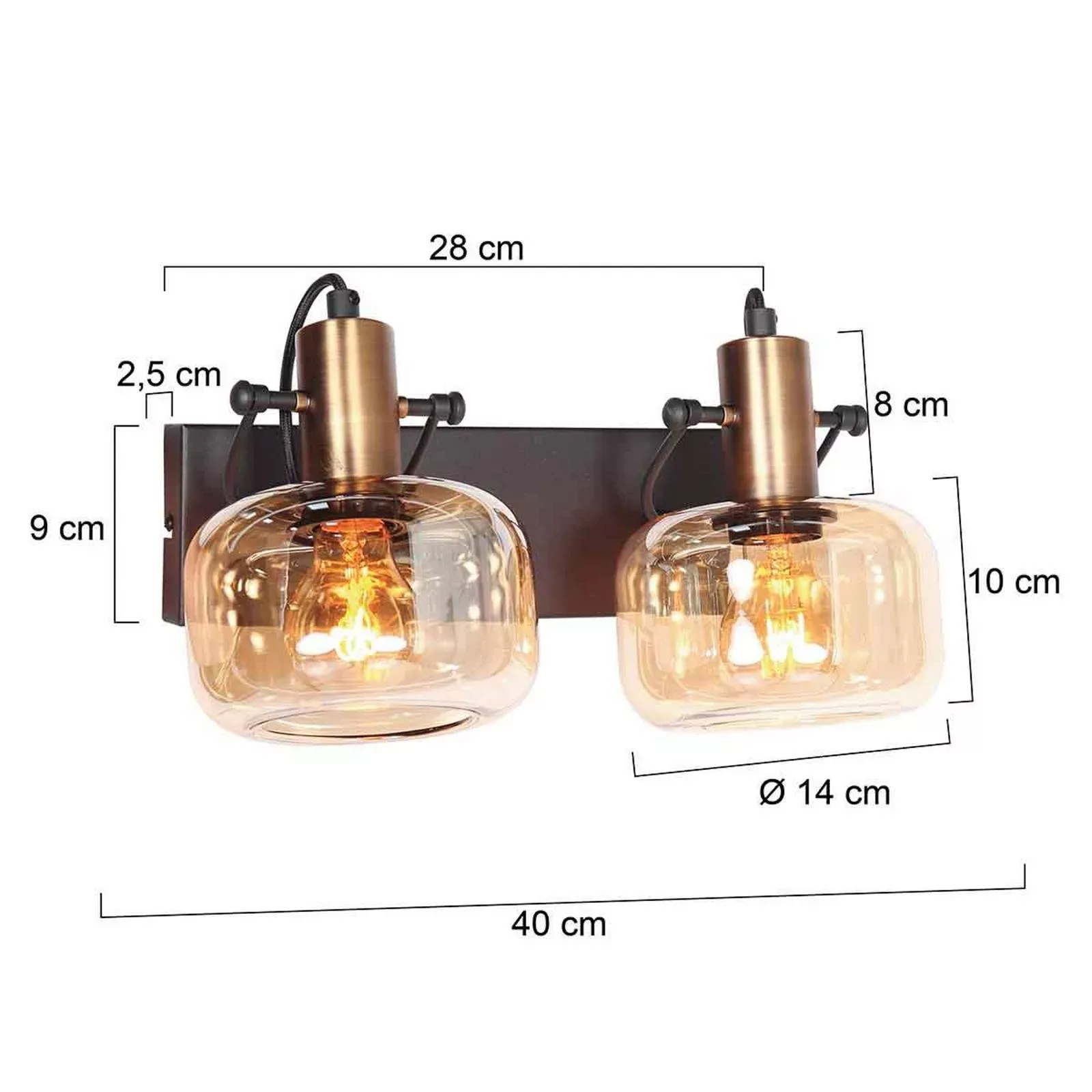 Wandleuchte Glaslic, zweiflammig, bernstein, Glas, Metall günstig online kaufen