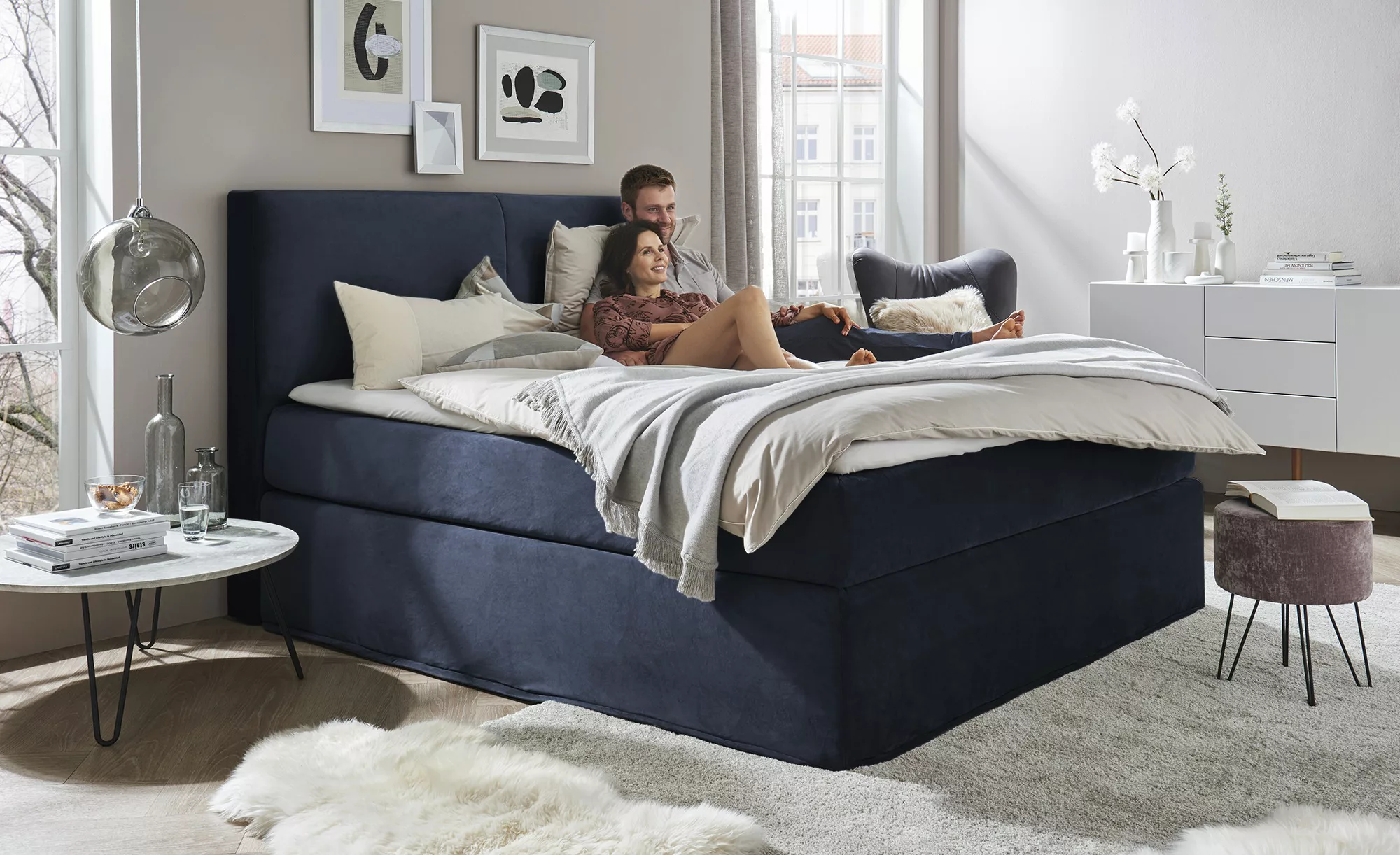 Boxi Boxspringbett 160 x 200 cm  Boxi Classic ¦ blau ¦ Maße (cm): B: 160 H: günstig online kaufen