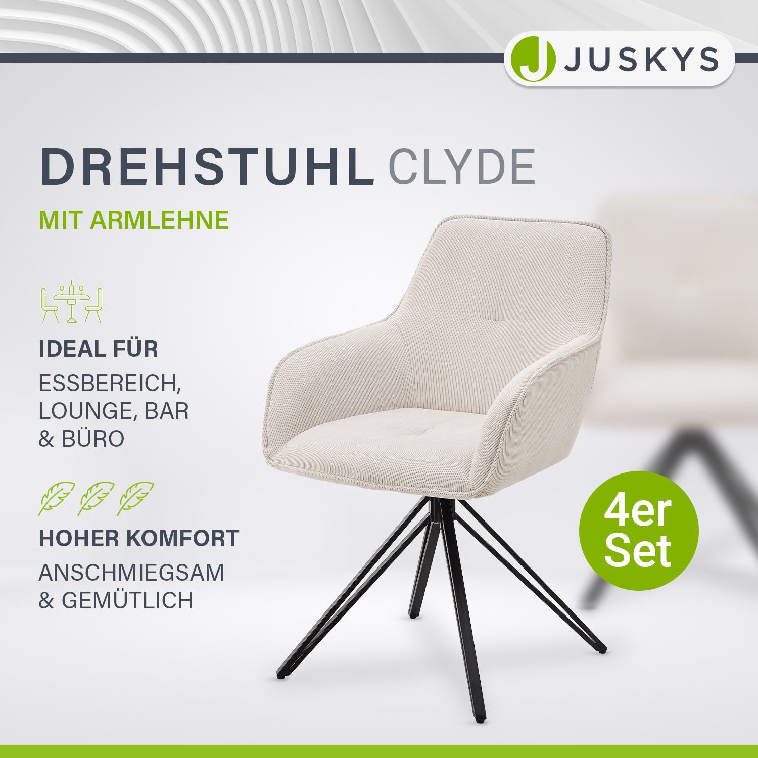 Juskys Esszimmerstuhl Clyde, 4er Set, Stoff günstig online kaufen