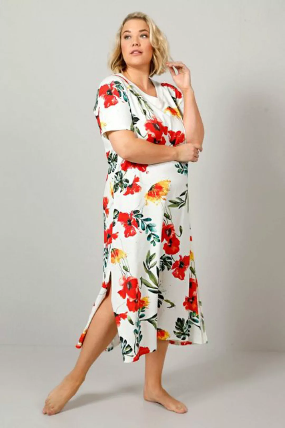 TruYou Sommerkleid Strandkleid Blütendruck Halbarm günstig online kaufen