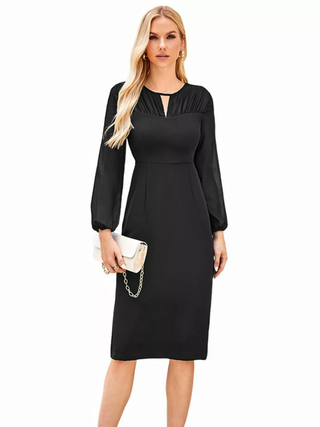 LAPA PLUS Etuikleid Damen Langarmkleid, Partykleid, knielanges Kleid, elega günstig online kaufen