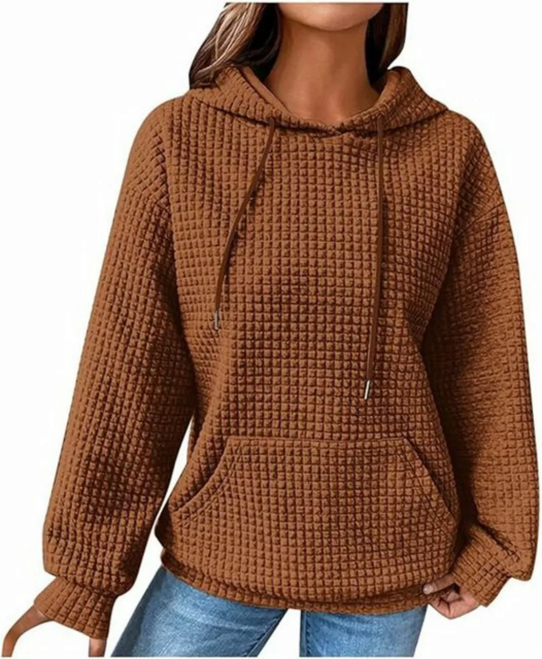 RUZU UG Hoodie Einfarbiges Waffel-Sweatshirt für Damen im Herbst und Winter günstig online kaufen