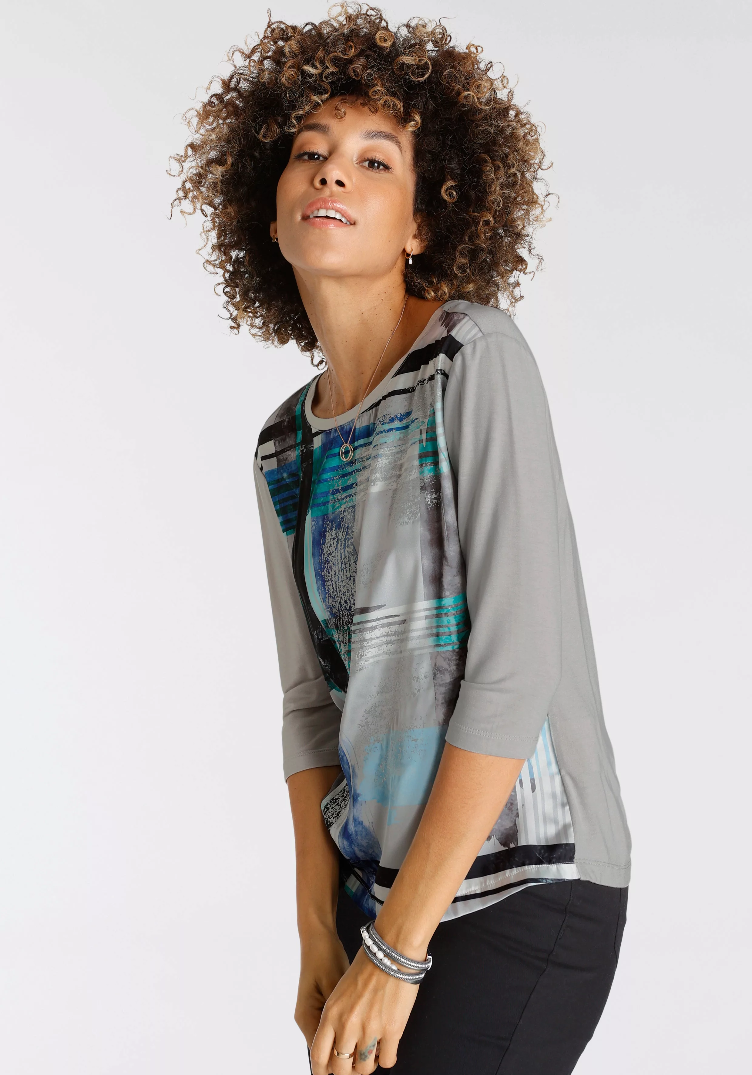 Boysens Shirtbluse, mit glänzendem Graphik-Druck & 3/4-Arm - NEUE KOLLEKTIO günstig online kaufen