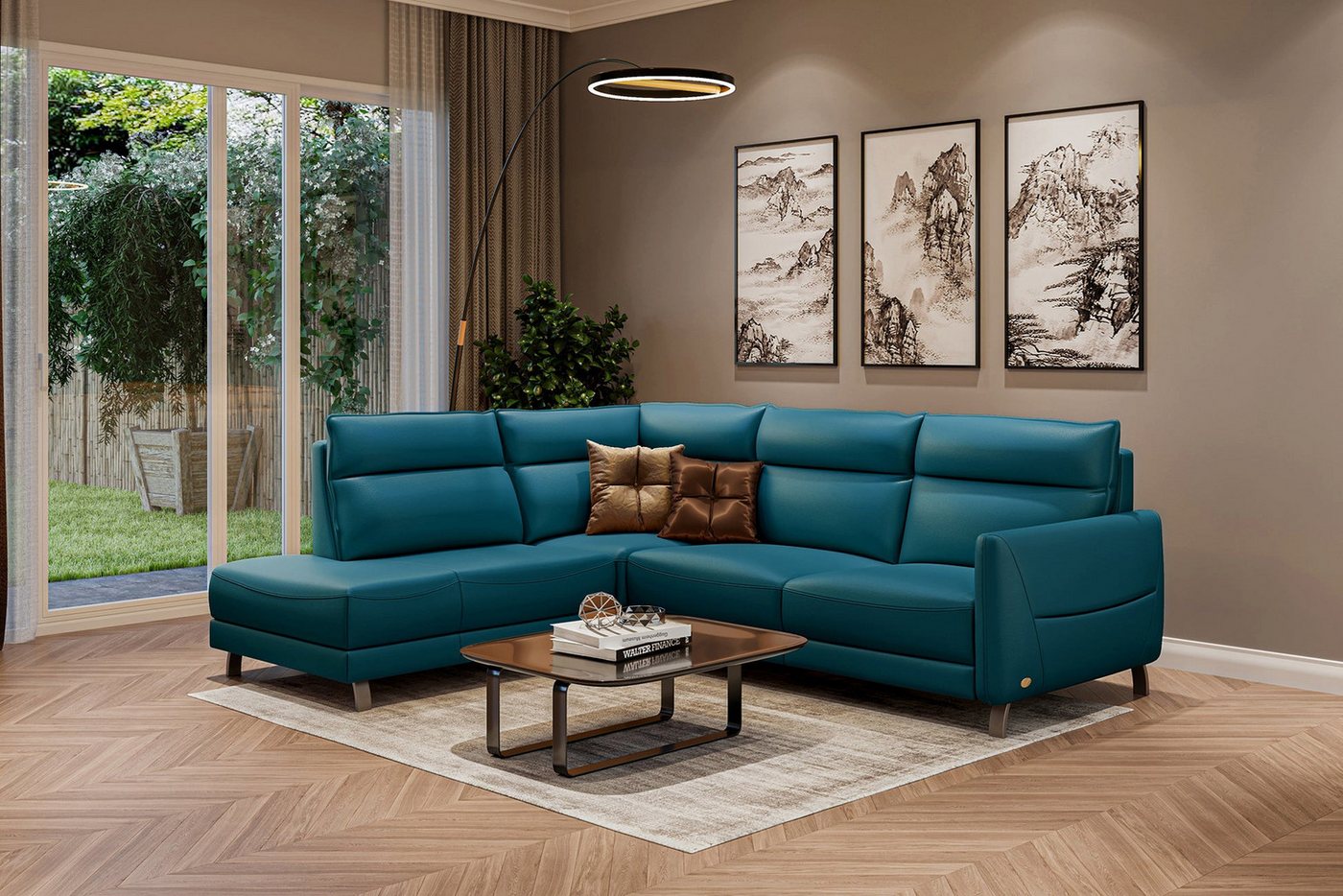 moebeloutlet.de Ecksofa Ecksofa Leder Rom Turquoise / Links, Elektrische Re günstig online kaufen