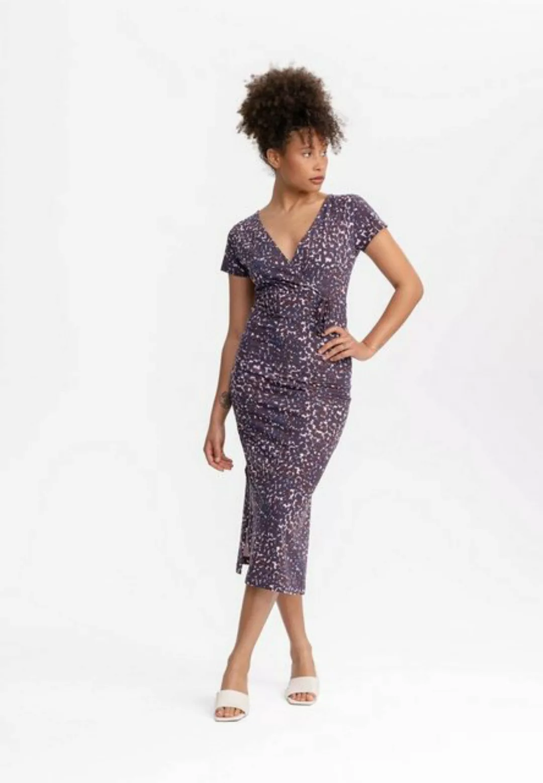 MELA Jerseykleid Damen V-Neck Kleid lang SHREOSHI Bindegürtel günstig online kaufen