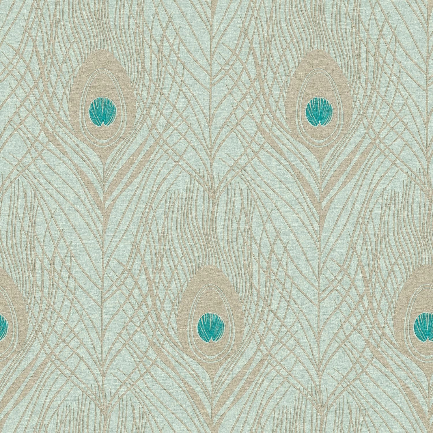 PROFHOME 369713-GU Natur Tapete Federn Matt Grün Blau Gold 0,53 m x 10,05 m günstig online kaufen