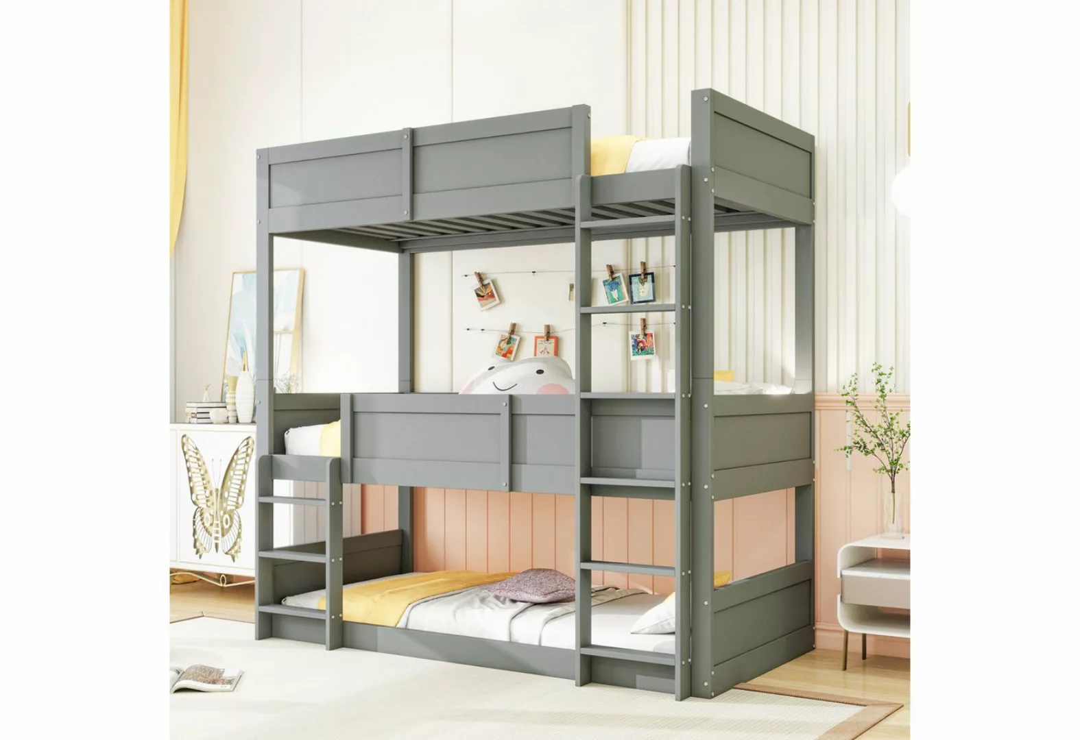 KoDise Kinderbett Dreibettzimmerbett mit hohes Zaun, Kinderbett, grau 90x20 günstig online kaufen