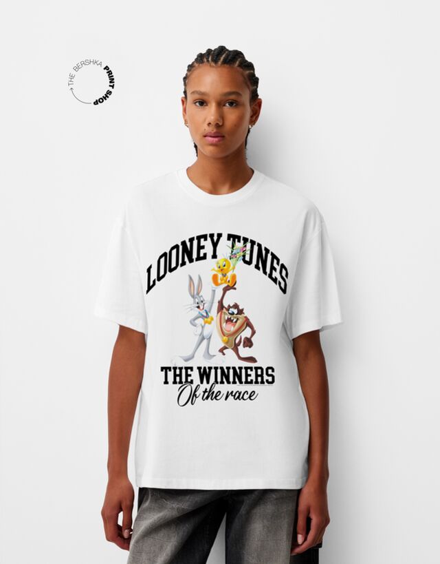 Bershka T-Shirt Looney Tunes Mit Kurzen Ärmeln Damen L Weiss günstig online kaufen