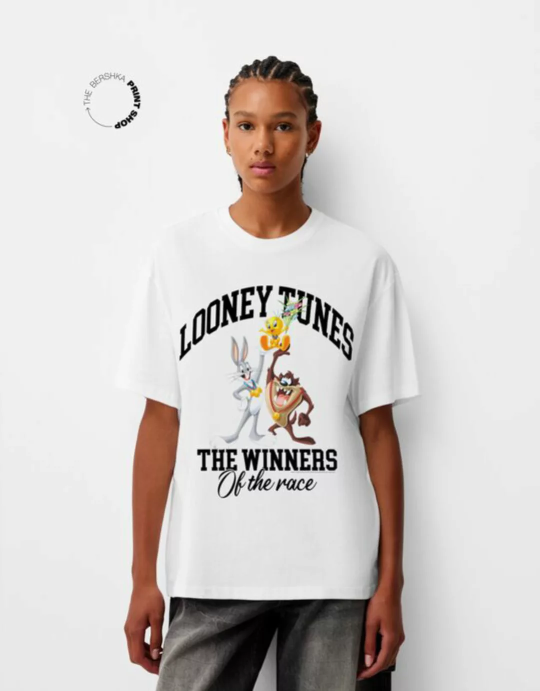 Bershka T-Shirt Looney Tunes Mit Kurzen Ärmeln Damen M Weiss günstig online kaufen