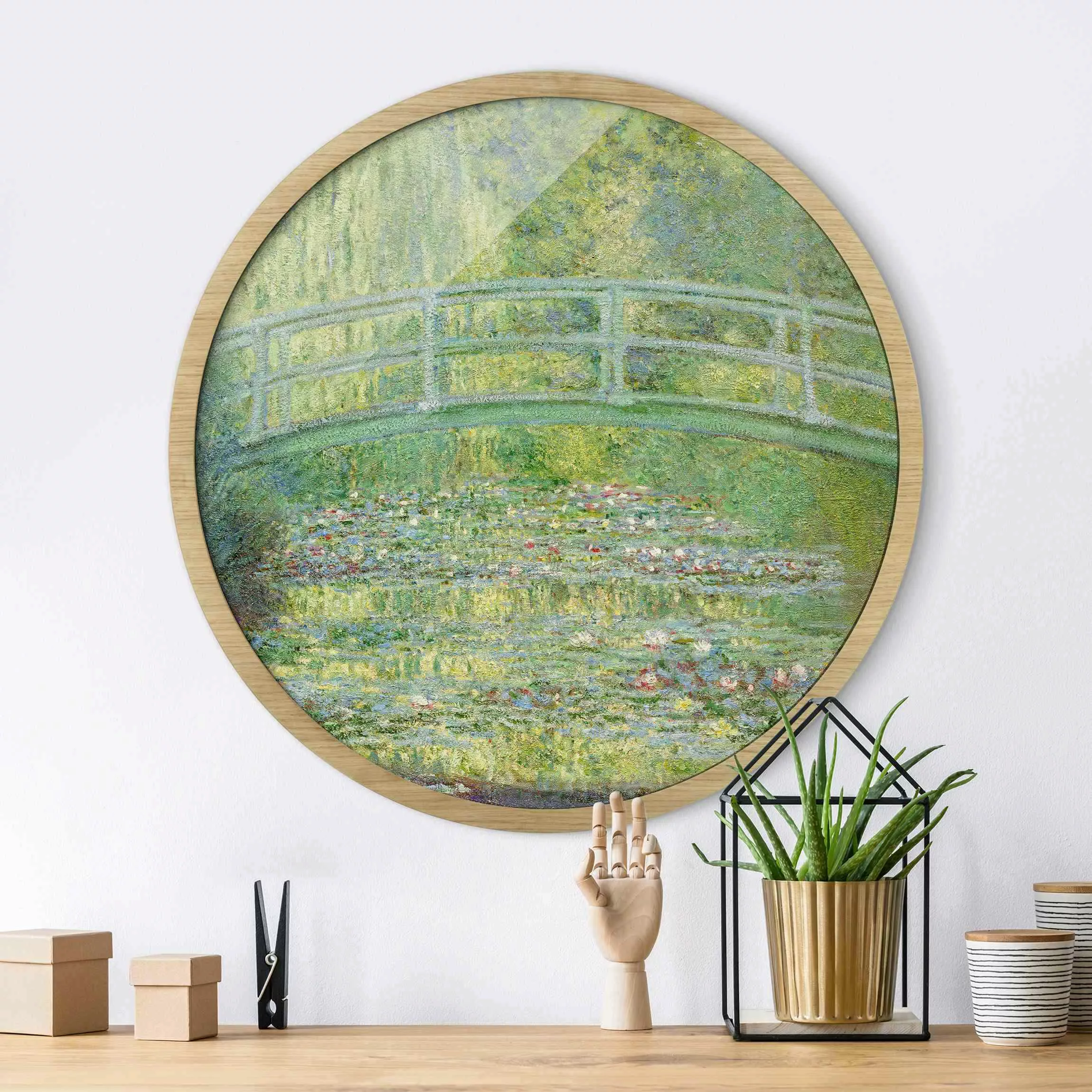 Rundes Gerahmtes Bild Claude Monet - Japanische Brücke günstig online kaufen