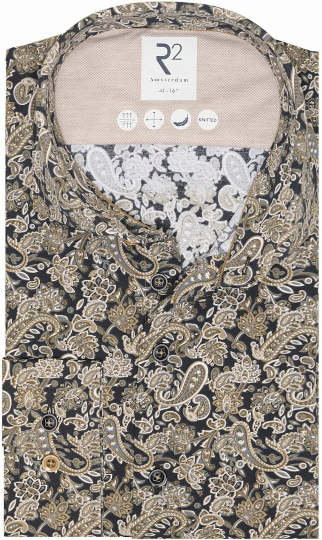 R2 Hemd Knitted Paisley Beige - Größe 40 günstig online kaufen