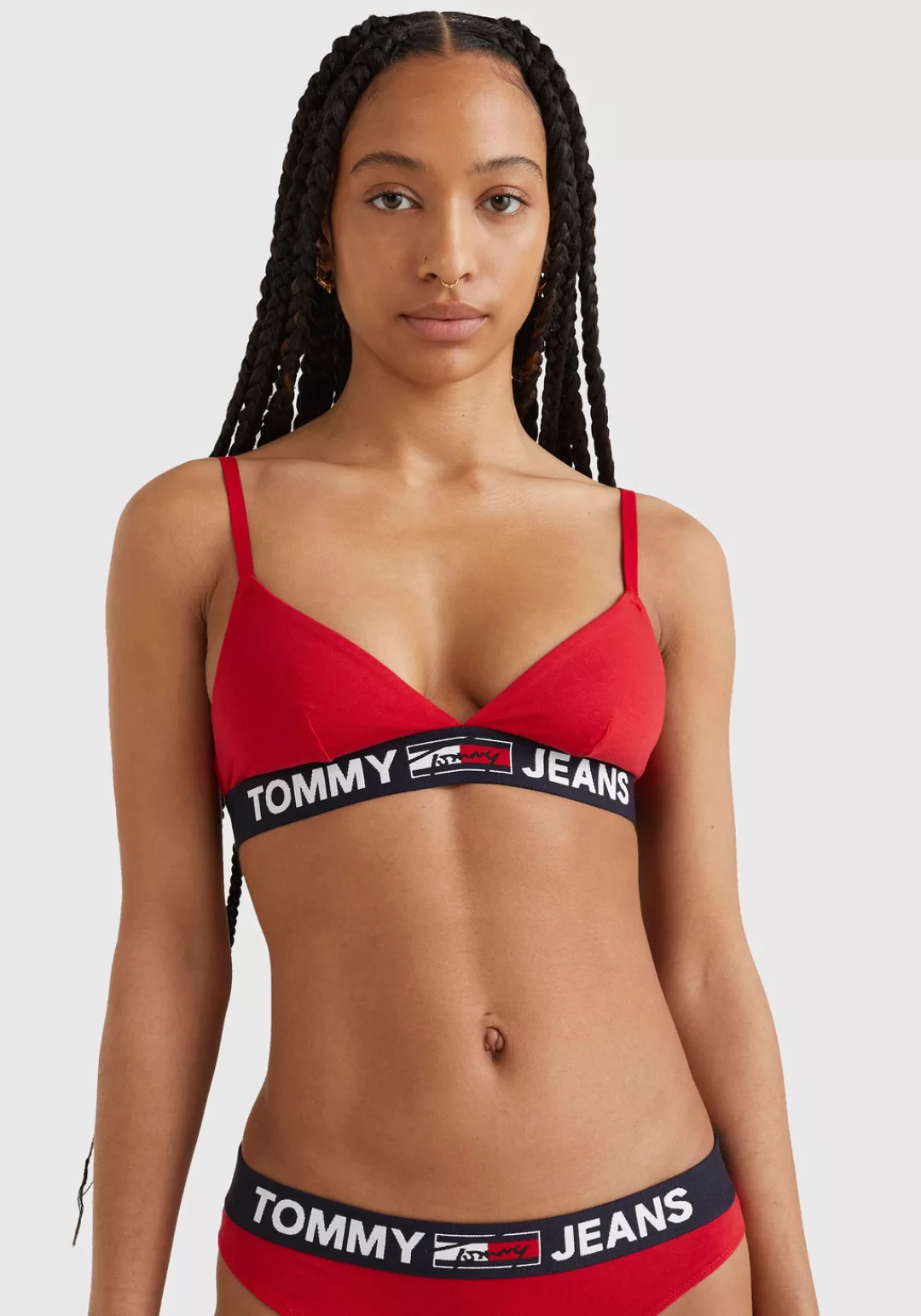 Tommy Jeans – Ungefüttertes Triangel-Bustier in Rot günstig online kaufen