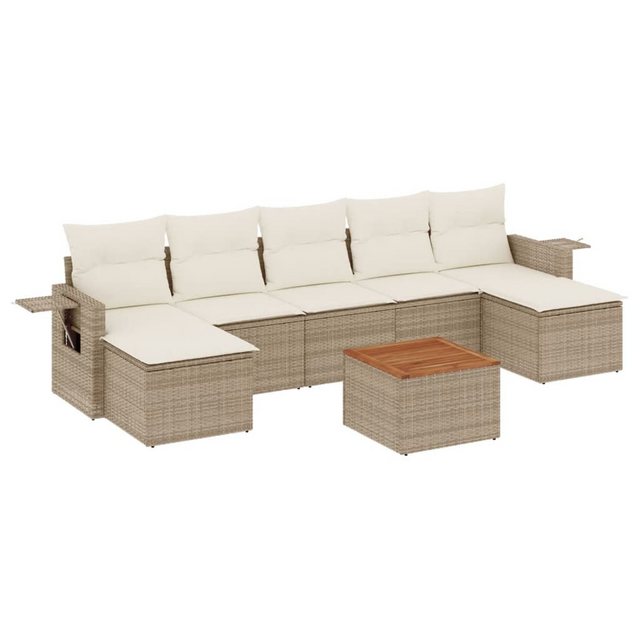 vidaXL Sofaelement 8-tlg. Garten-Sofagarnitur mit Kissen Beige Poly Rattan günstig online kaufen