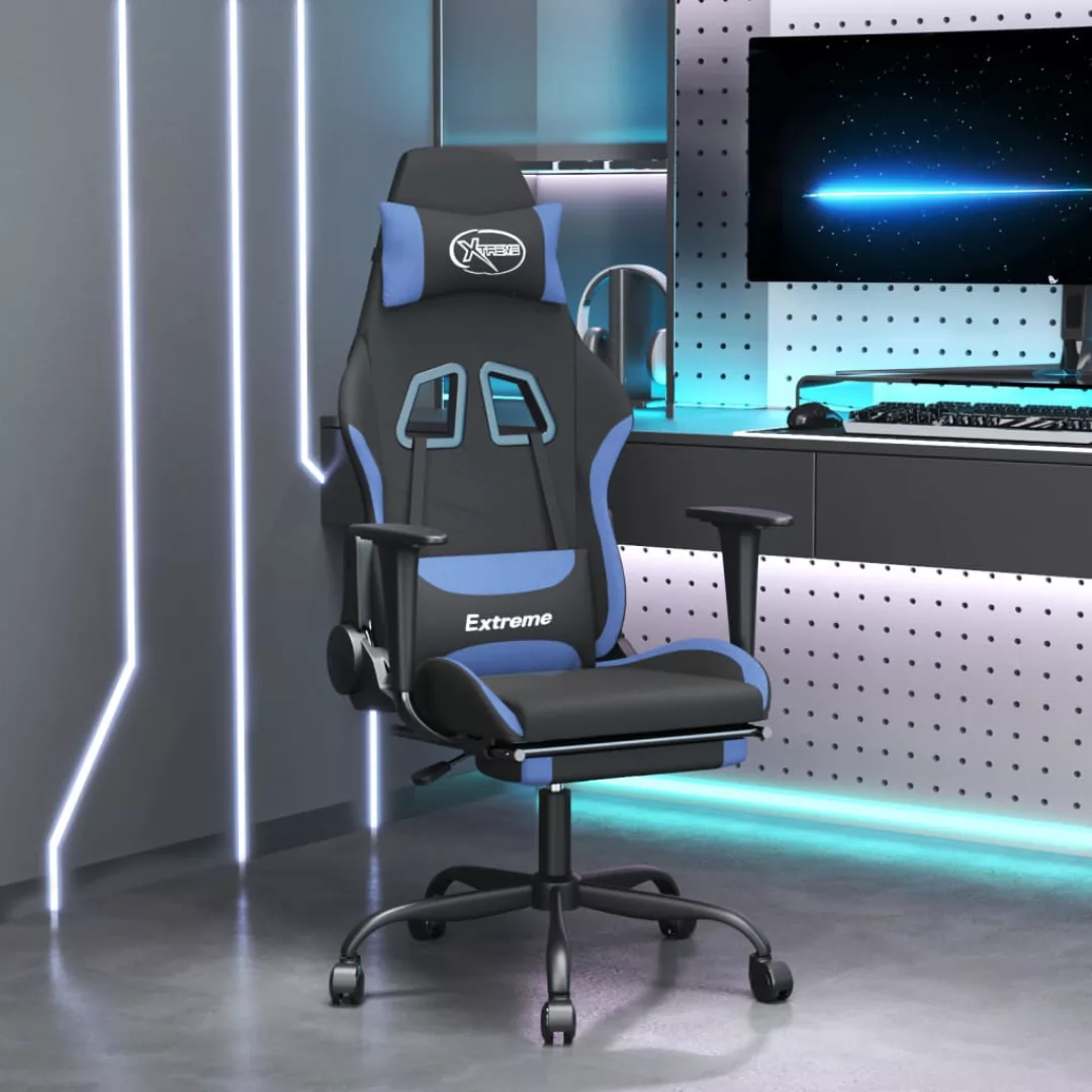 Vidaxl Gaming-stuhl Mit Fußstütze Schwarz Und Blau Stoff günstig online kaufen