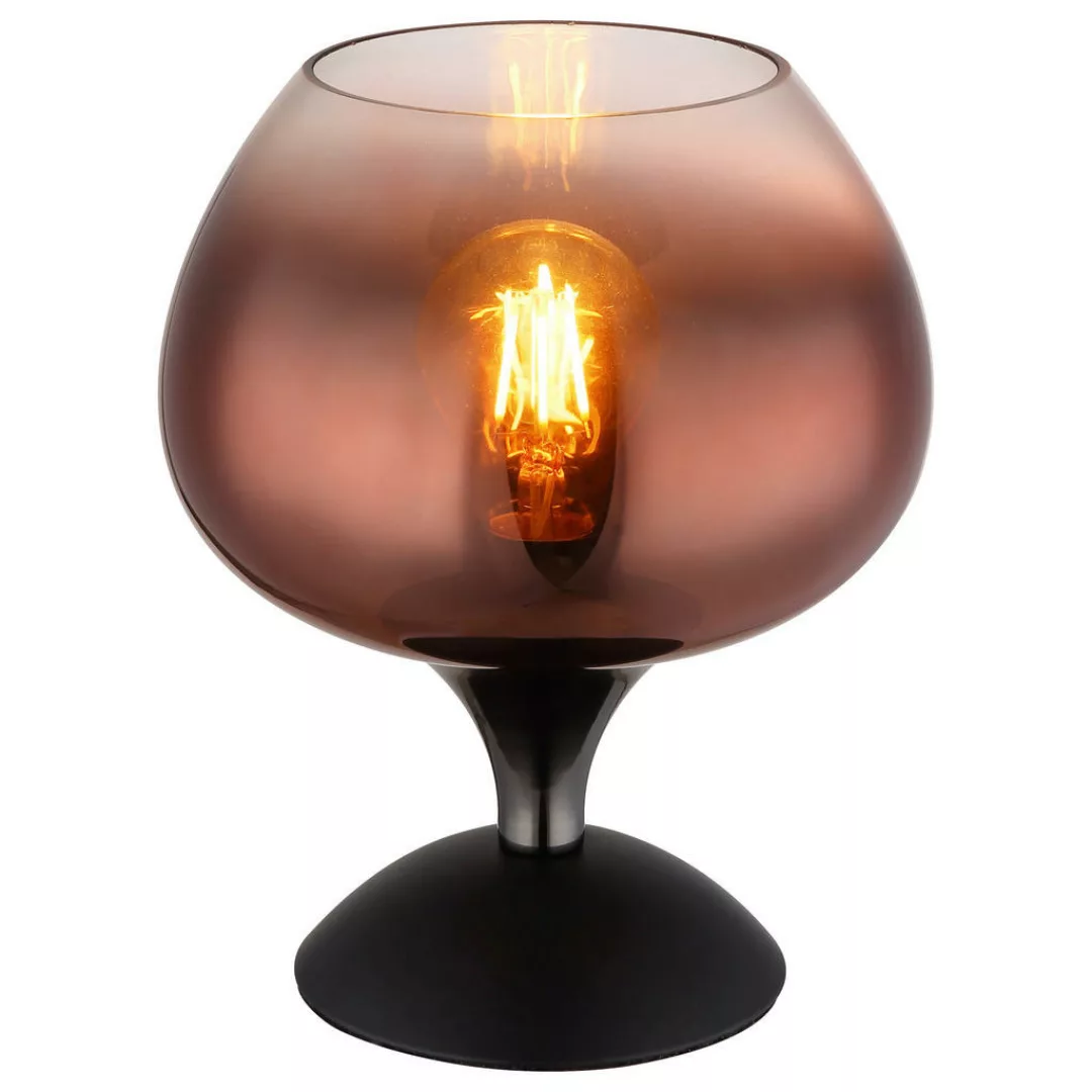 GLOBO Tischleuchte schwarz Kupfer Glas Metall H/D: ca. 20,5x15 cm E27 1 Bre günstig online kaufen