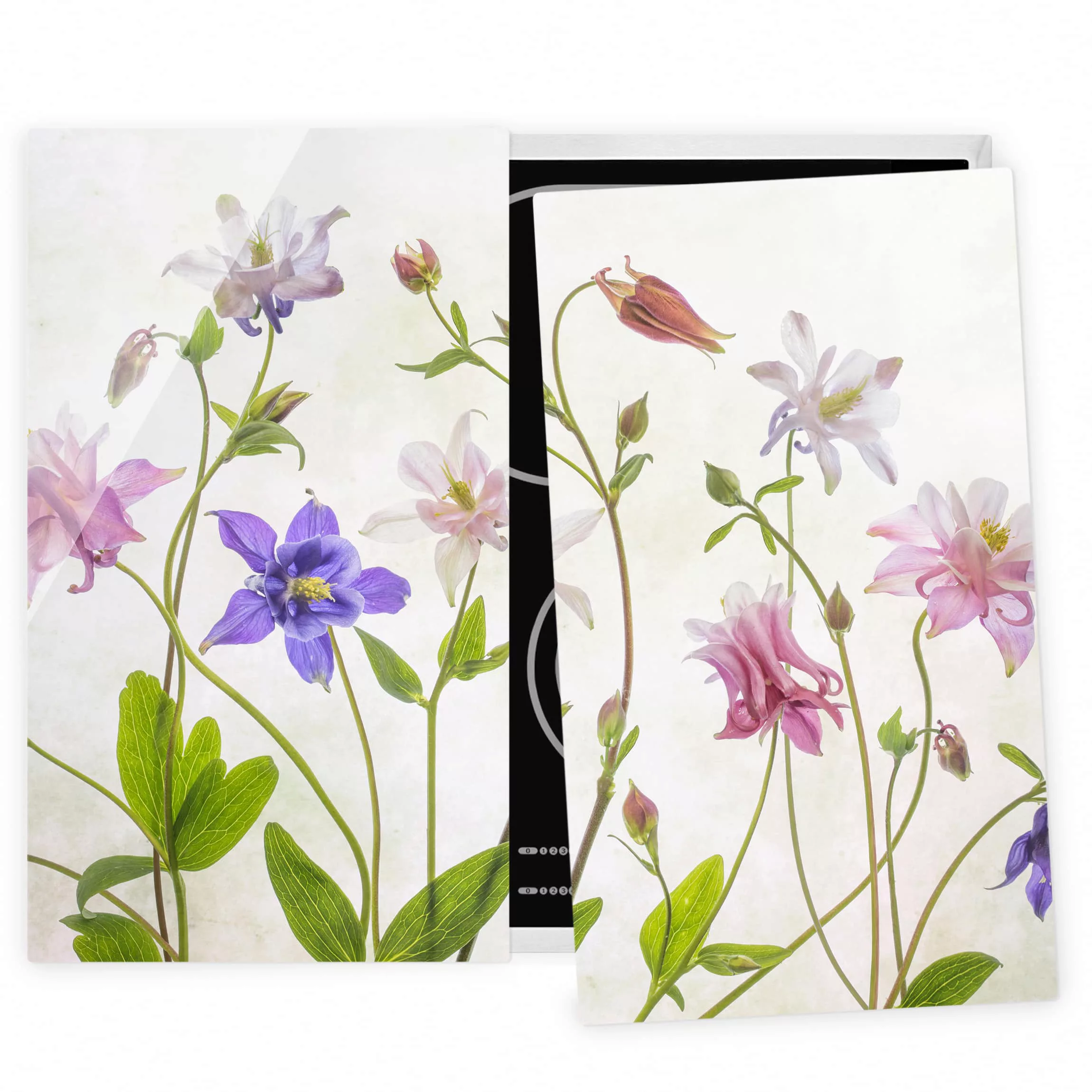2-teilige Herdabdeckplatte Glas Blumen Wald-Akelei günstig online kaufen