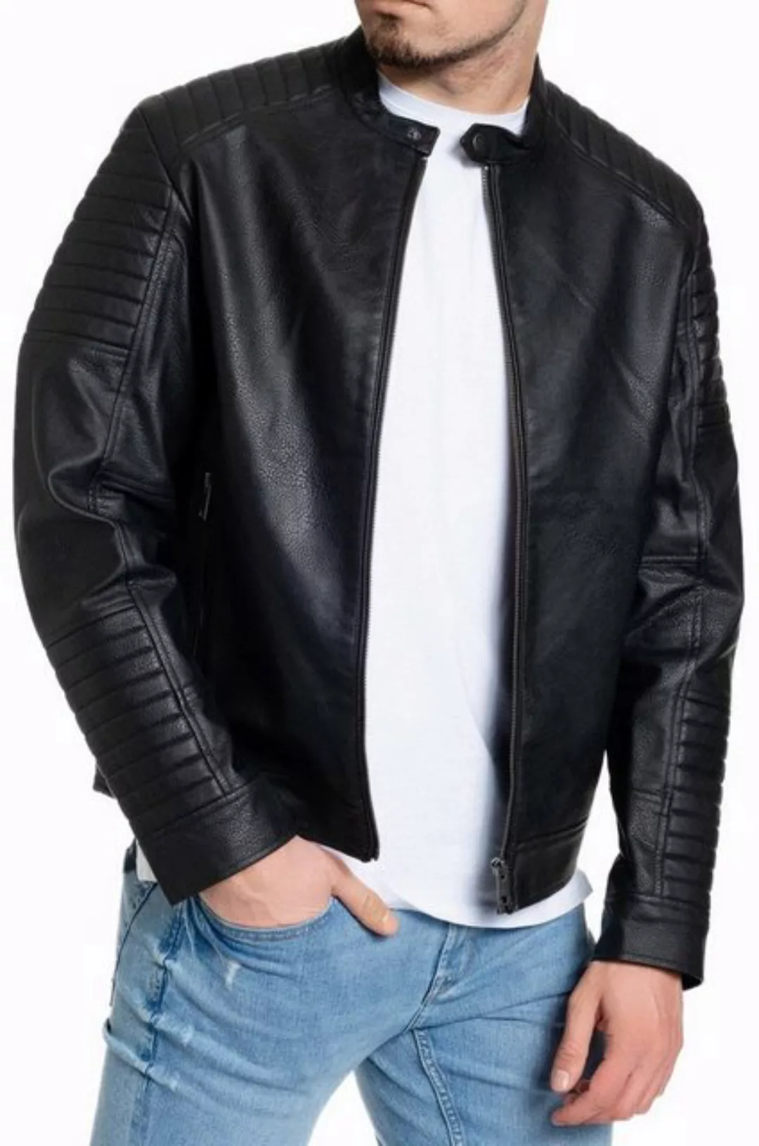 Jack & Jones Bikerjacke Tate PU Lederjacke gesteppte Schulter und Ärmel günstig online kaufen