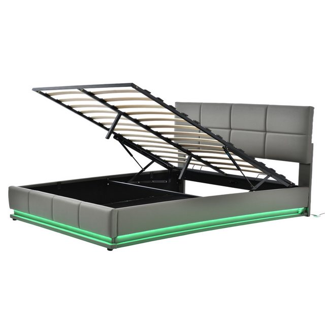 Rutaqian Polsterbett Stauraumbett mit LED Doppelbett 160 x 200 cm, hochwert günstig online kaufen