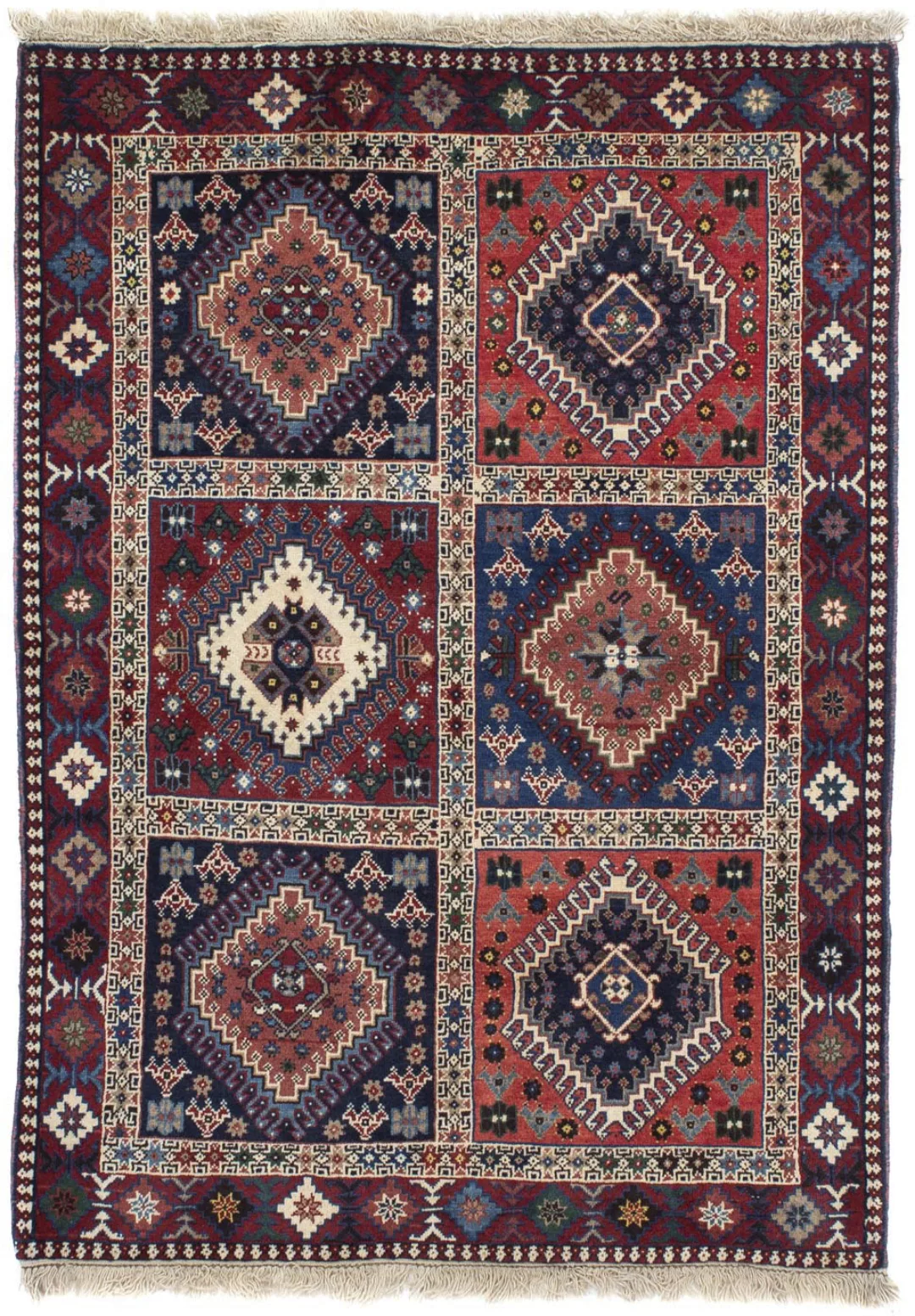 morgenland Wollteppich »Yalameh Felder Blu 136 x 99 cm«, rechteckig, Handge günstig online kaufen