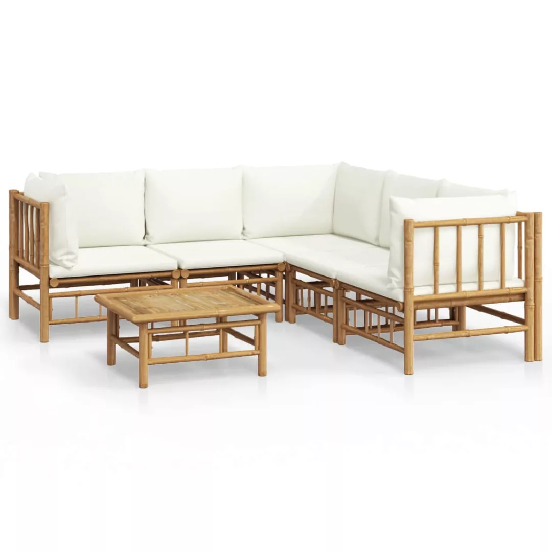 Vidaxl 6-tlg. Garten-lounge-set Mit Cremeweißen Kissen Bambus günstig online kaufen