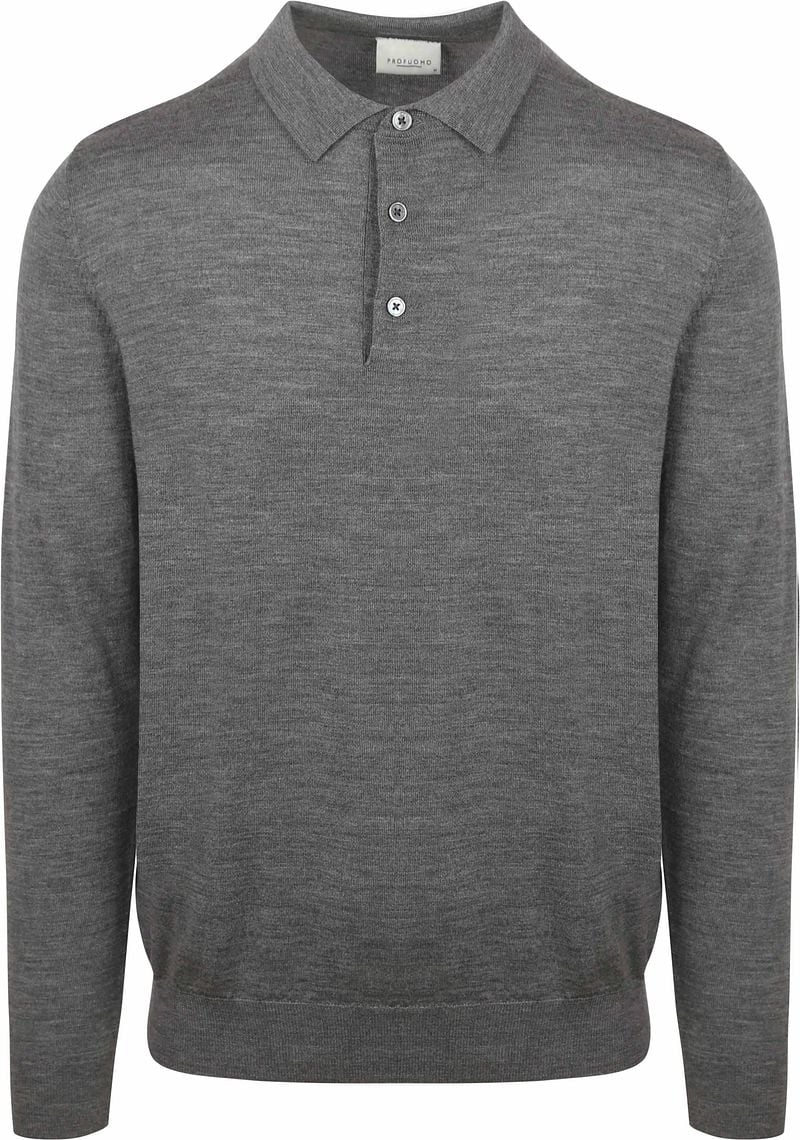 Profuomo Longsleeve Poloshirt Merinowolle Grau - Größe S günstig online kaufen