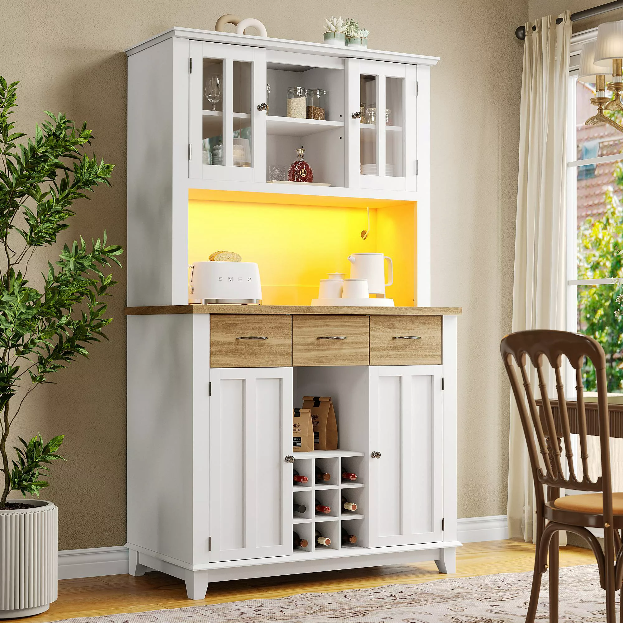 Buffet Schrank, mit LED-Beleuchtung und Weinregal, Kippschutz, Verstellbare günstig online kaufen