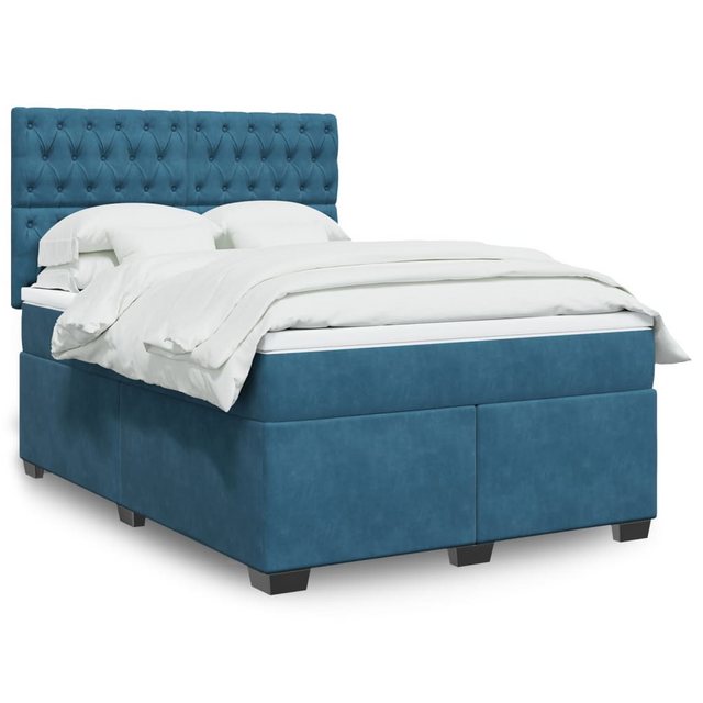 vidaXL Boxspringbett, Boxspringbett mit Matratze Blau 160x200 cm Samt günstig online kaufen