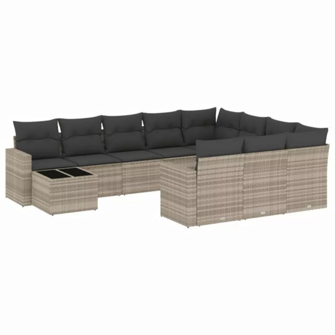 vidaXL Sofaelement 11-tlg. Garten-Sofagarnitur mit Kissen Hellgrau Poly Rat günstig online kaufen