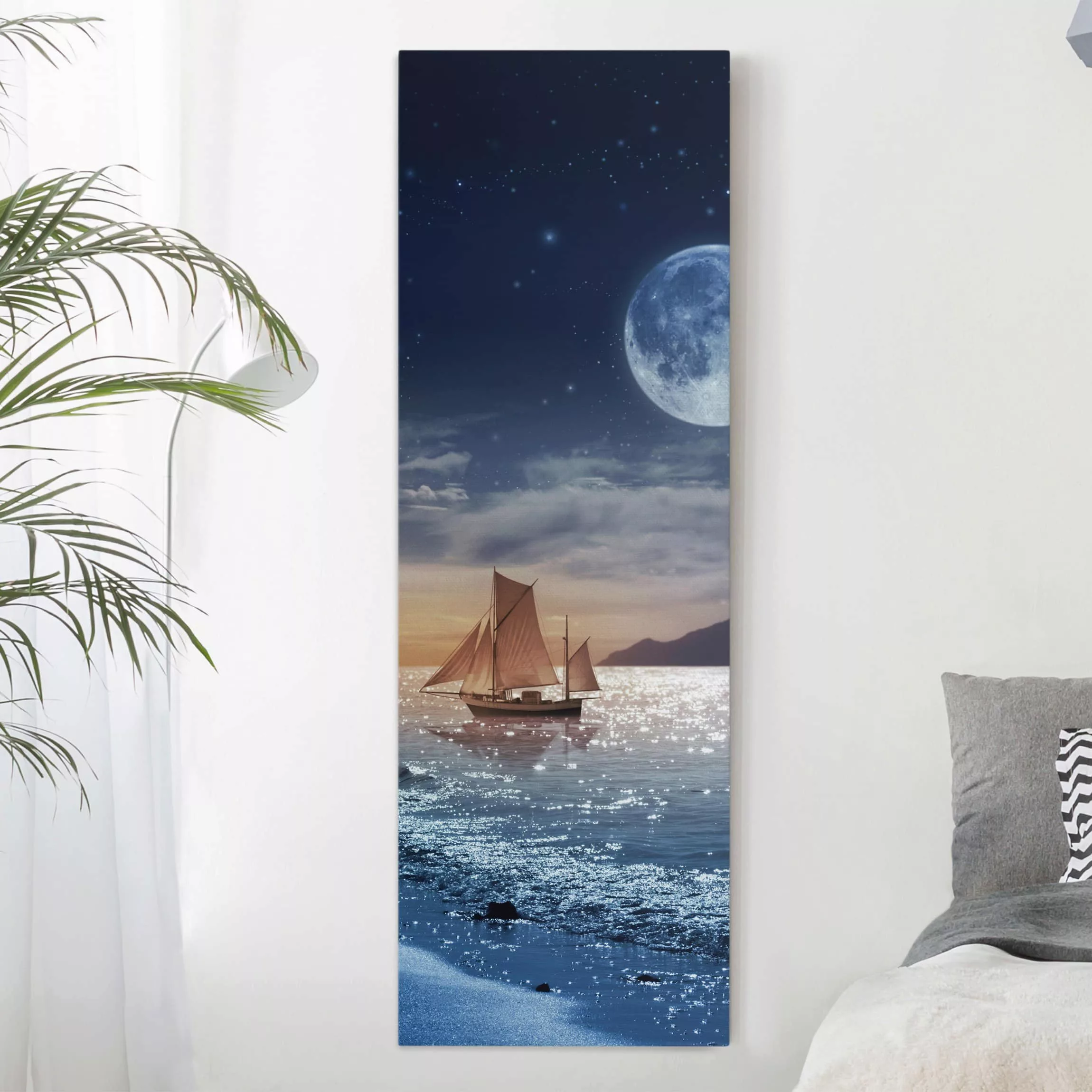 Leinwandbild Strand - Hochformat Moon Night Sea günstig online kaufen