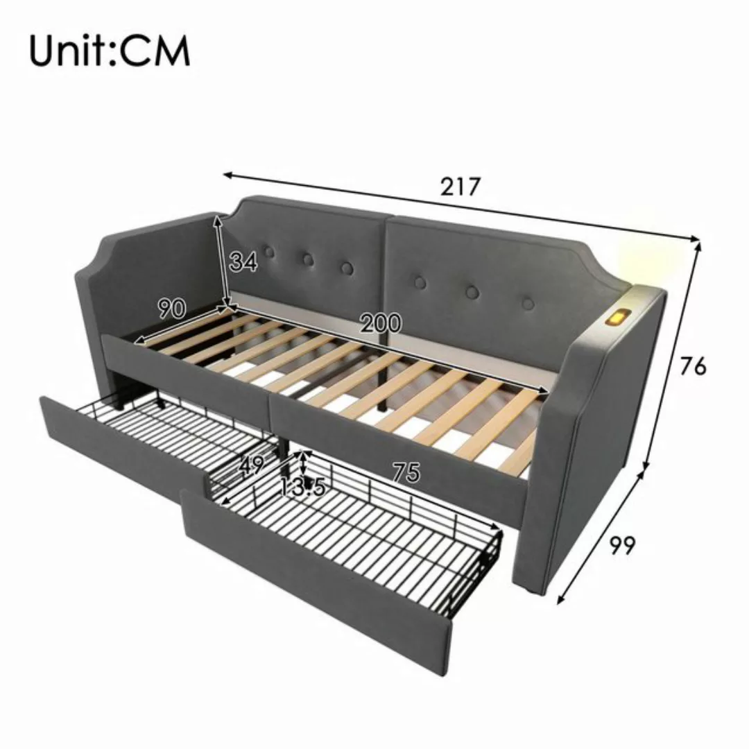 HAUSS SPLOE Daybett 90x200 mit USB-Type-C Leselicht, 2 Schubladen, Lattenro günstig online kaufen