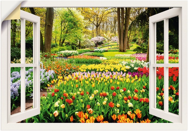 Artland Wandbild "Fensterblick Tulpen Garten Frühling", Fensterblick, (1 St günstig online kaufen