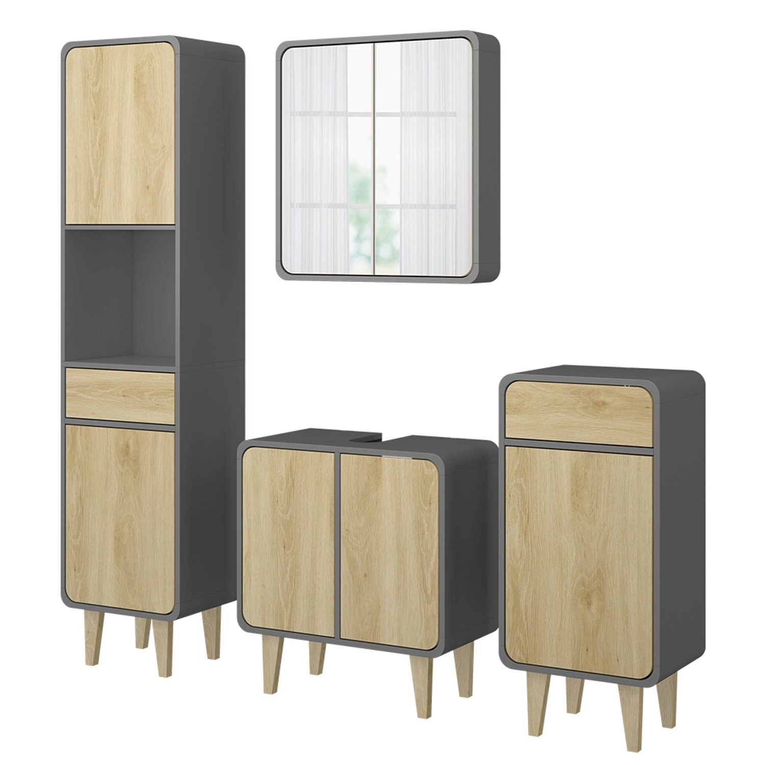 Vicco Badmöbel-Set Arla Anthrazit/Eiche 4 Teile günstig online kaufen