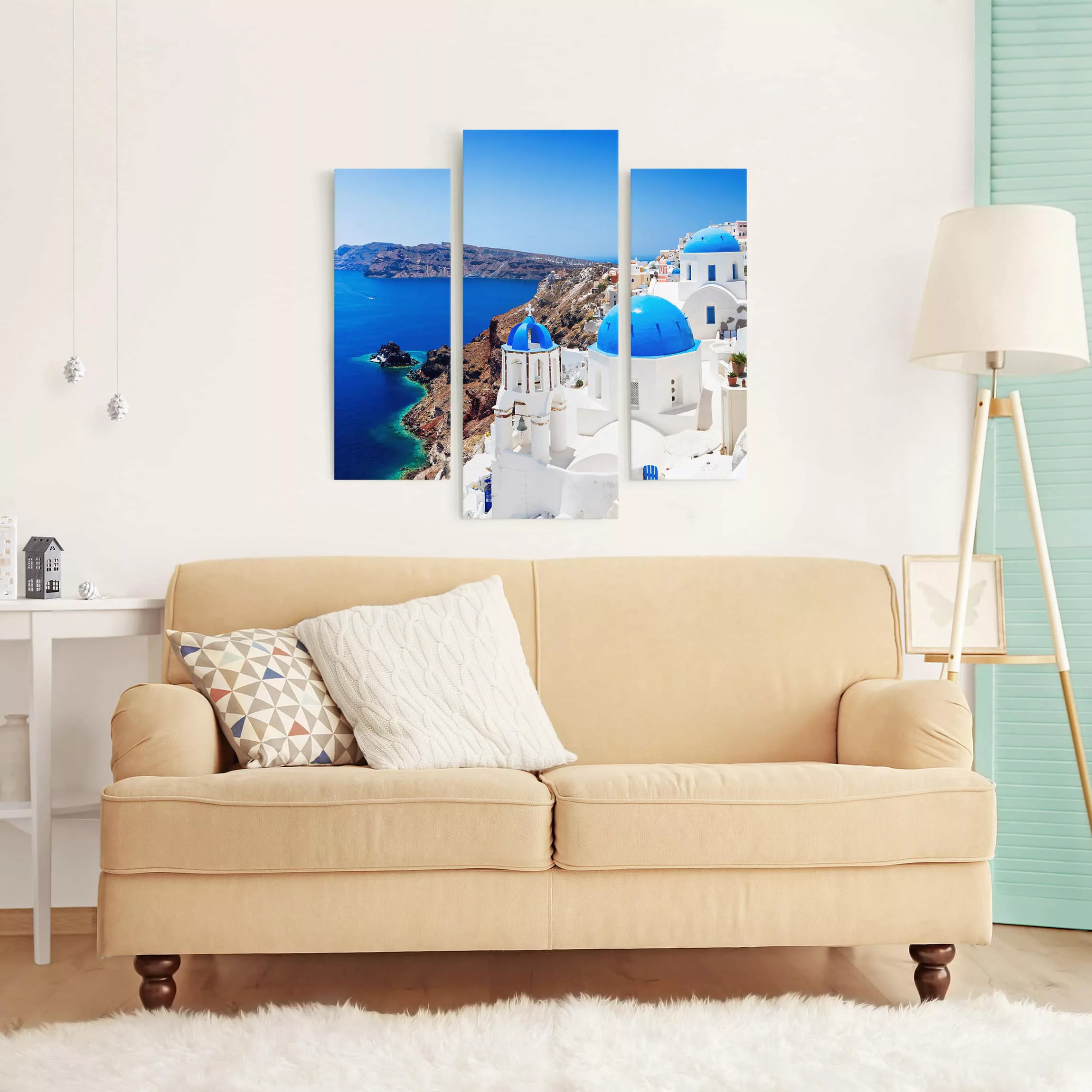 3-teiliges Leinwandbild Architektur & Skyline - Querformat View Over Santor günstig online kaufen