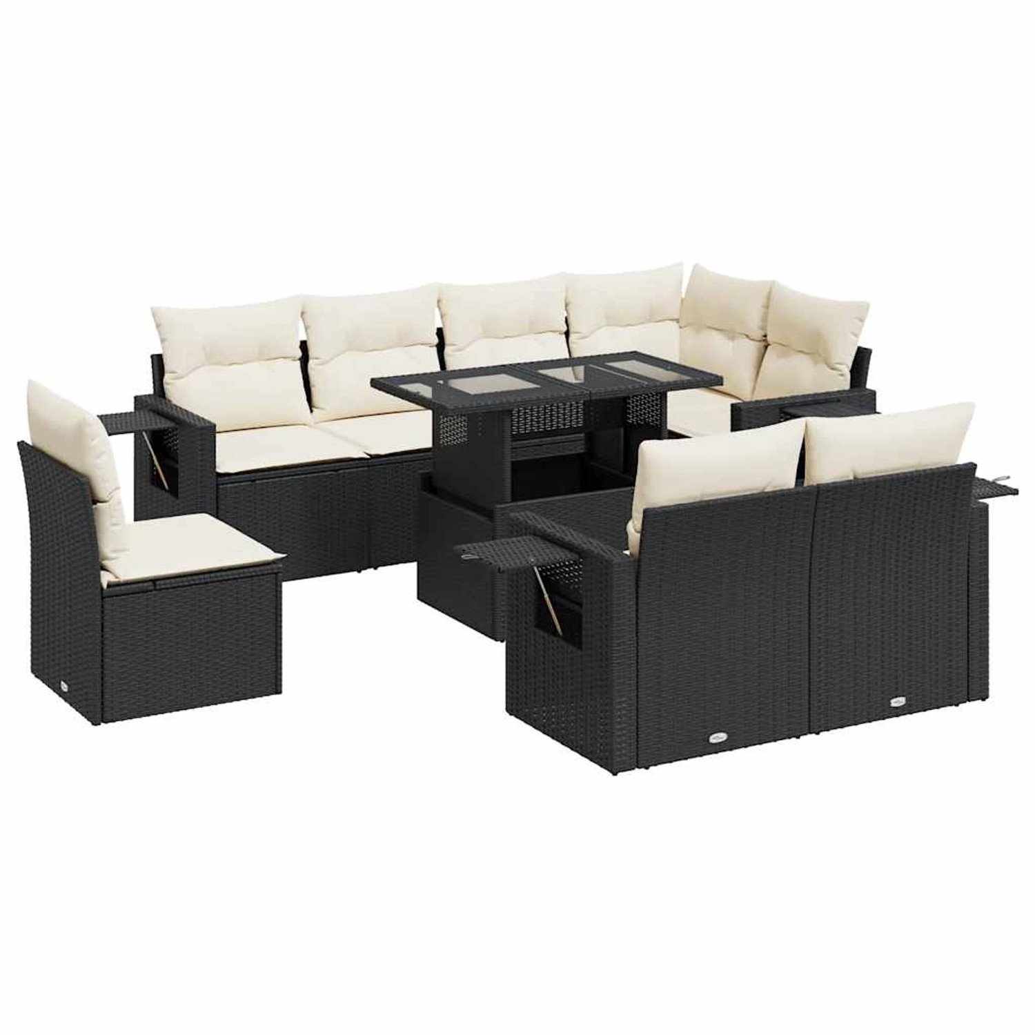 vidaXL 9-Tlg Garten-Sofagarnitur mit Kissen Schwarz Poly Rattan 3326497 günstig online kaufen