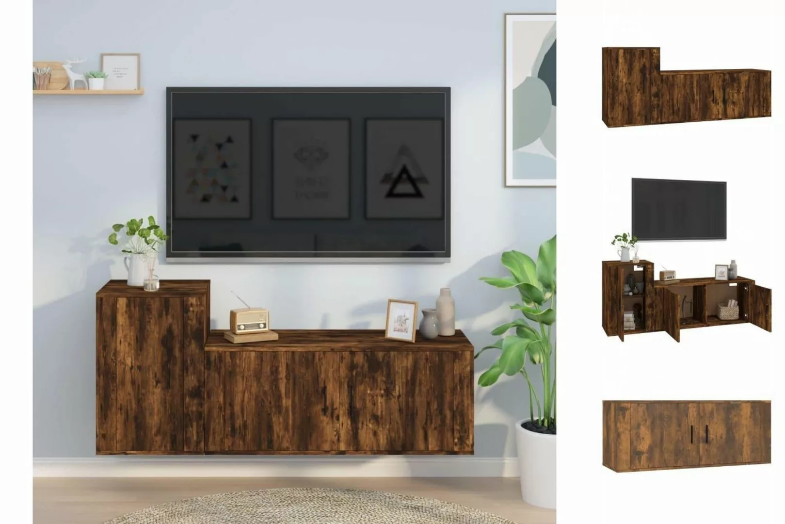 vidaXL TV-Schrank 2-tlg TV-Schrank-Set Räuchereiche Spanplatte TV-Lowboard günstig online kaufen