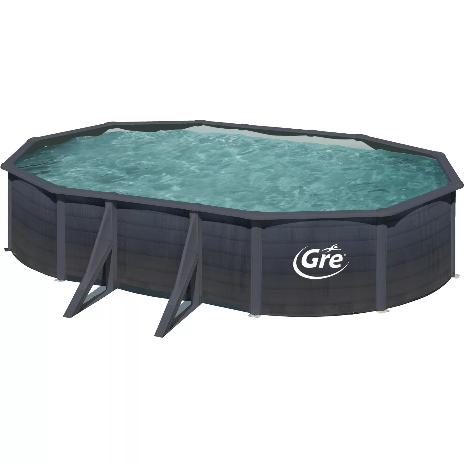 Gre Stahlwand-Pool Kea 610 cm x 375 cm x 120 cm Oval Graphit günstig online kaufen