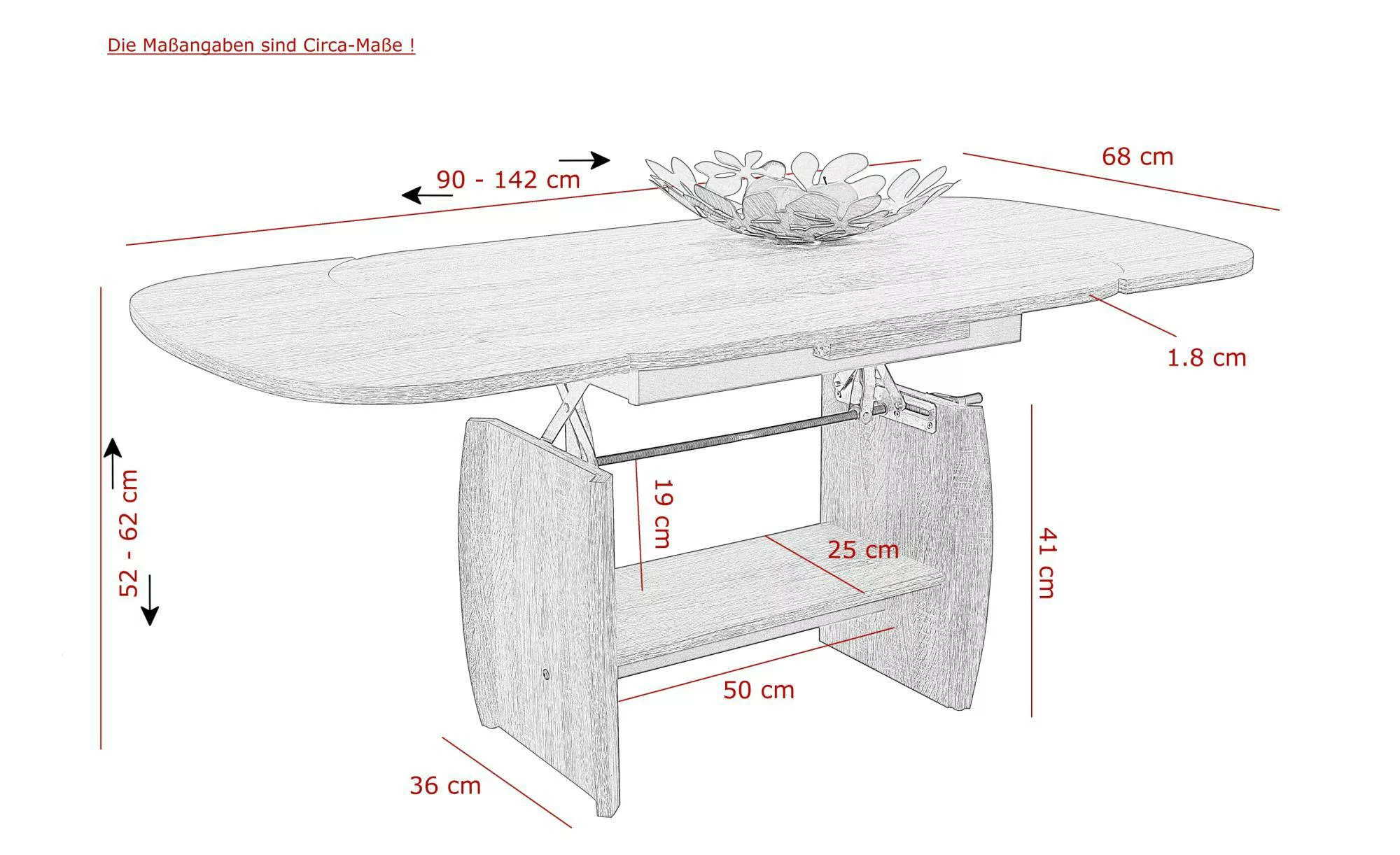 Funktionscouchtisch ¦ holzfarben ¦ Maße (cm): B: 68 H: 62 T: 68 Tische > Co günstig online kaufen