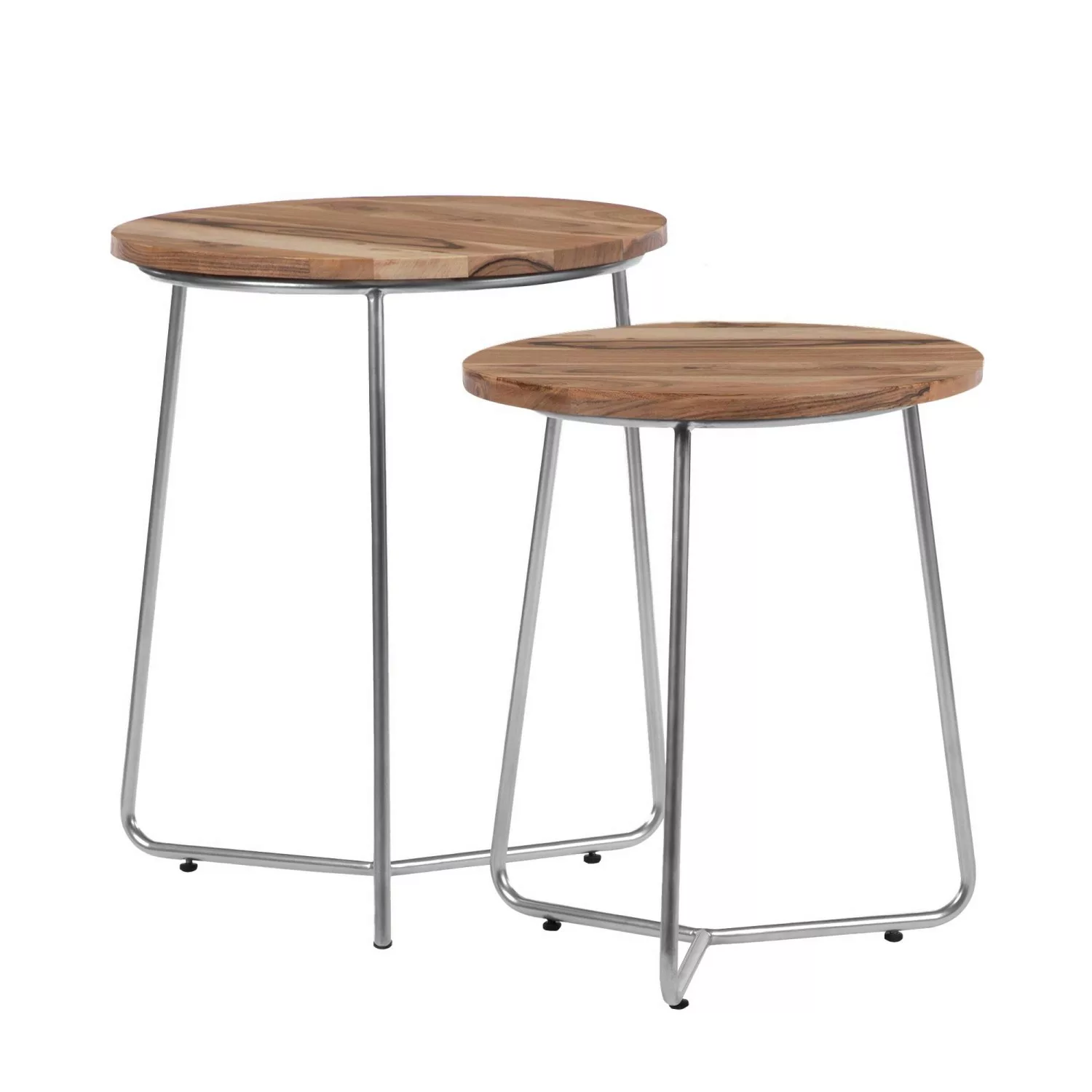 WOMO-DESIGN Beistelltisch Set 2x 43x52/38x45cm Natur-Silber Unikat Handgefe günstig online kaufen