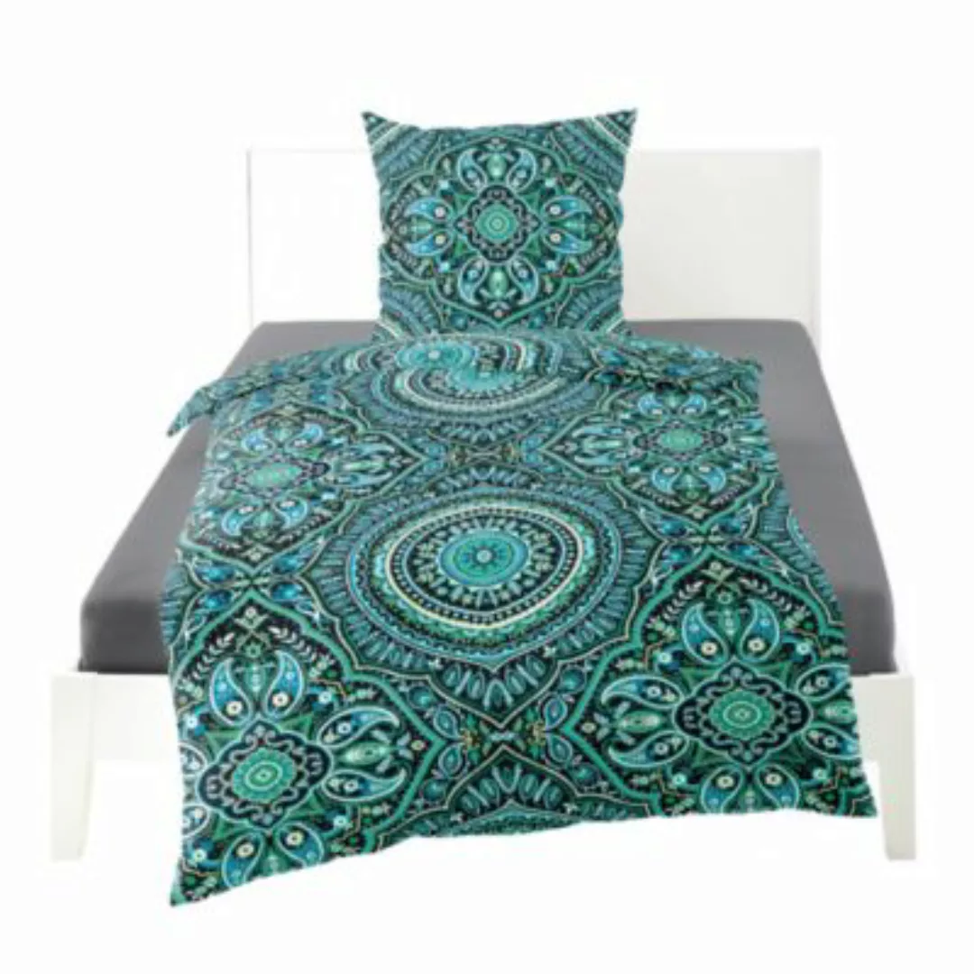 Bierbaum Bettwäsche Mako-Satin blau/grün Gr. 135 x 200 + 80 x 80 günstig online kaufen