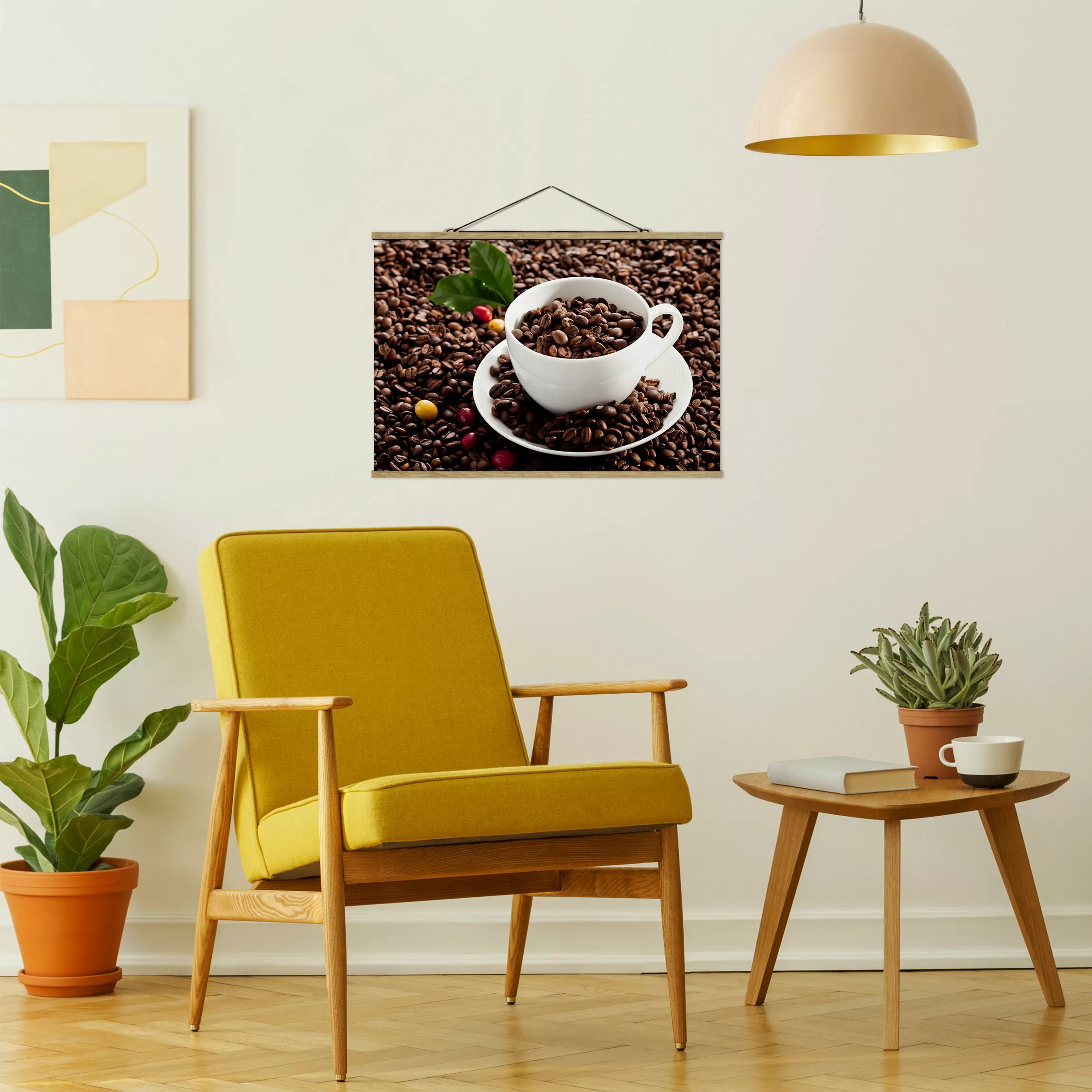 Stoffbild Küche mit Posterleisten - Querformat Kaffeetasse mit gerösteten K günstig online kaufen