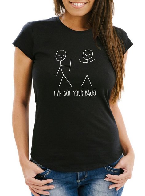 MoonWorks Print-Shirt Damen T-Shirt I`ve Got Your Back Strichmännchen Slim günstig online kaufen