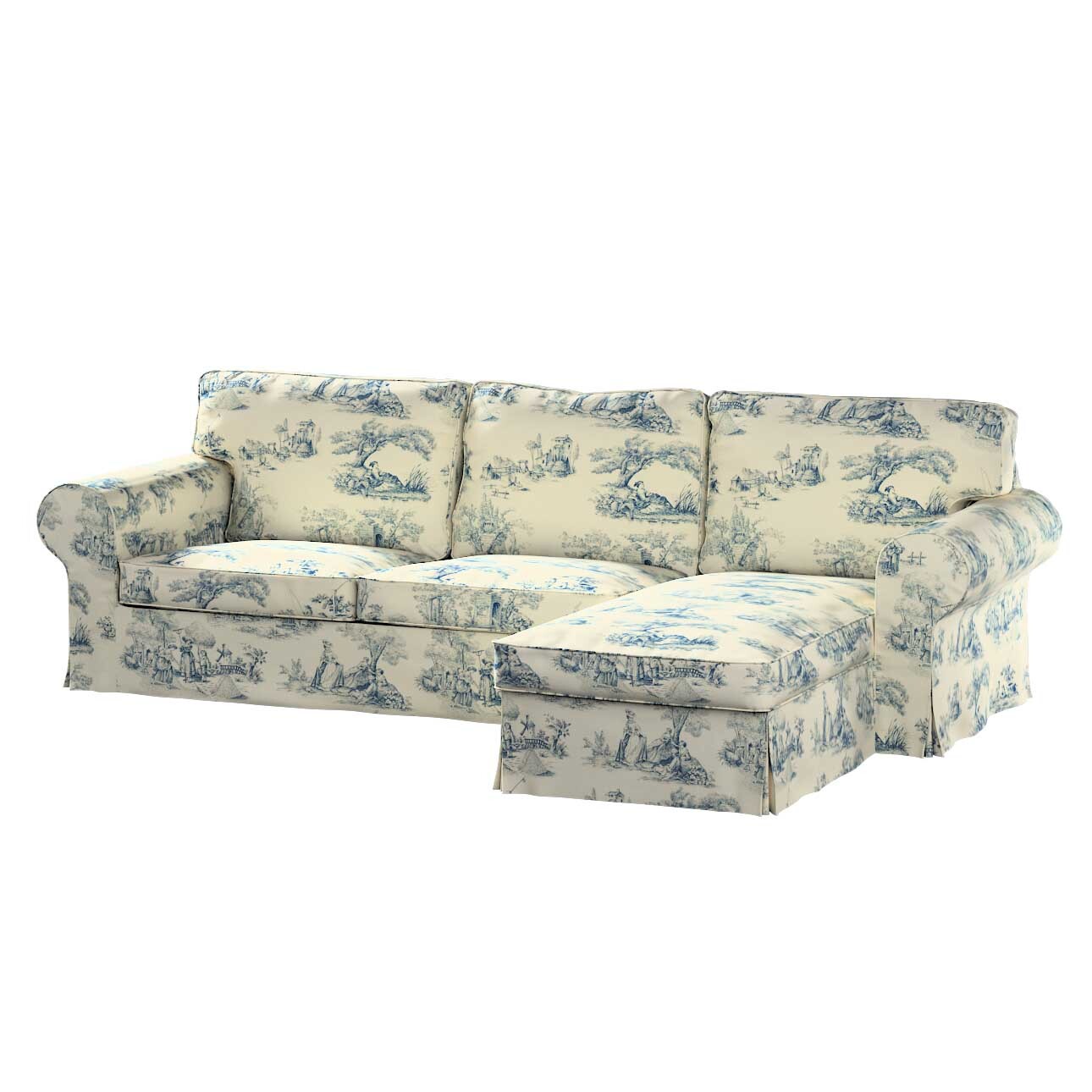 Bezug für Ektorp 2-Sitzer Sofa mit Recamiere, creme- blau, Ektorp 2-Sitzer günstig online kaufen